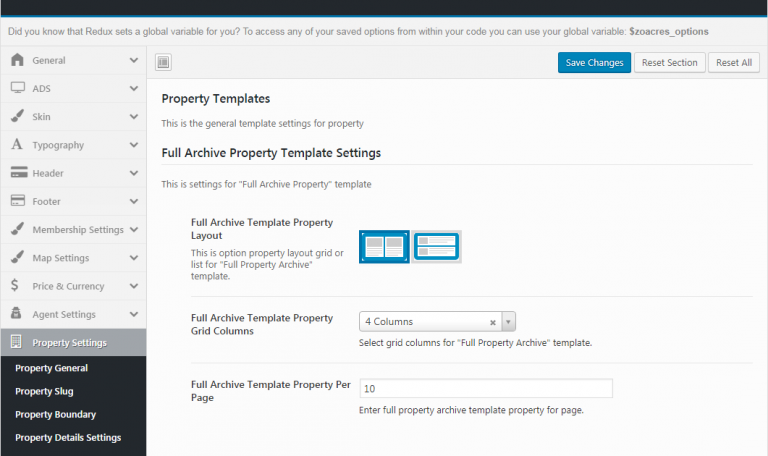 Property Templates - Theme options - Documentation