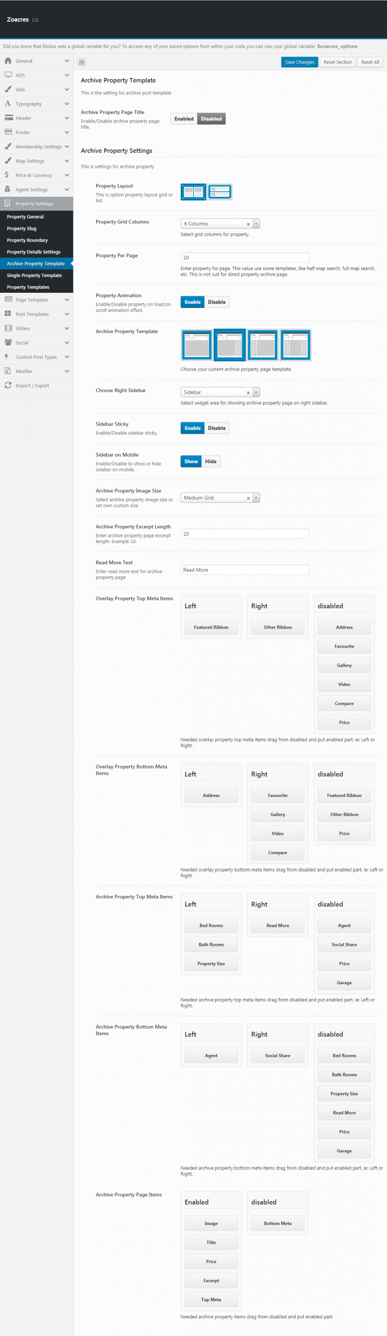 Archive Property Templates- Theme options - Documentation