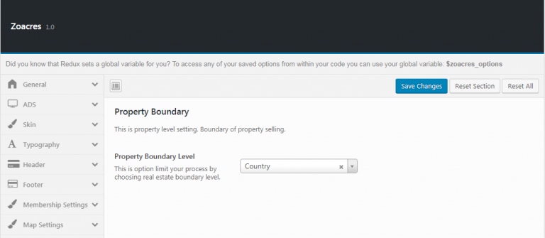 Property Boundary- Theme options - Documentation