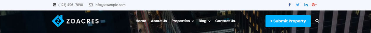 Real estate WordPress theme header variation